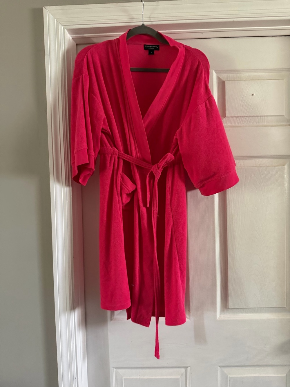 Miss Elaine Relax Pink Solid Knit Robe Terry Cloth 3/4 Sleeve Tie Belted S